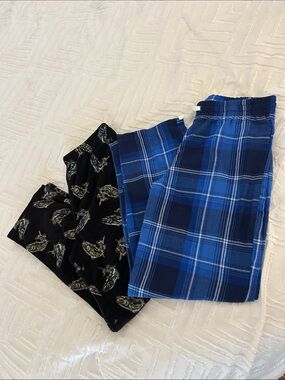 Lot of 2 Kids Plaid and Fish Printed Flame Resistant Pajama Bottoms Large(10-12)
